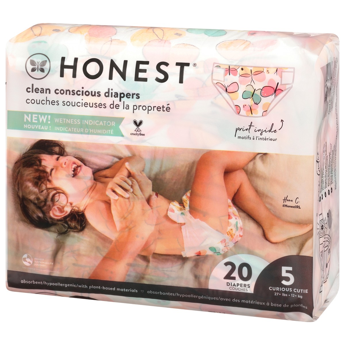 slide 12 of 13, Honest Wingin It Curious Cutie Size 5 (27+ lbs) Diapers 20 ea, 20 ct