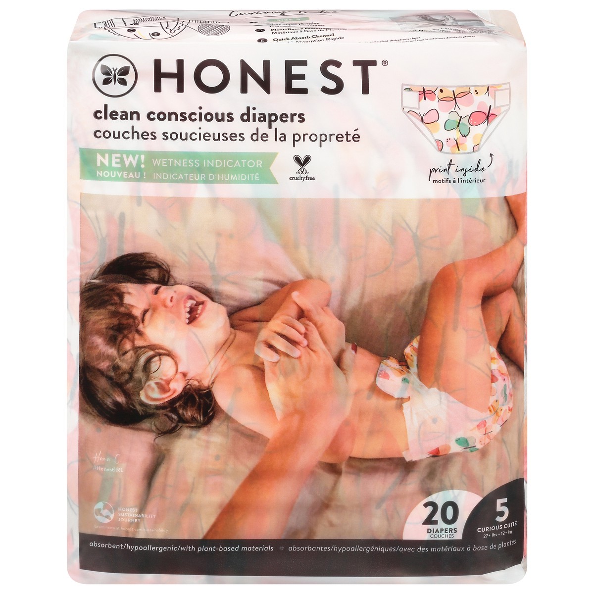 slide 1 of 13, Honest Wingin It Curious Cutie Size 5 (27+ lbs) Diapers 20 ea, 20 ct