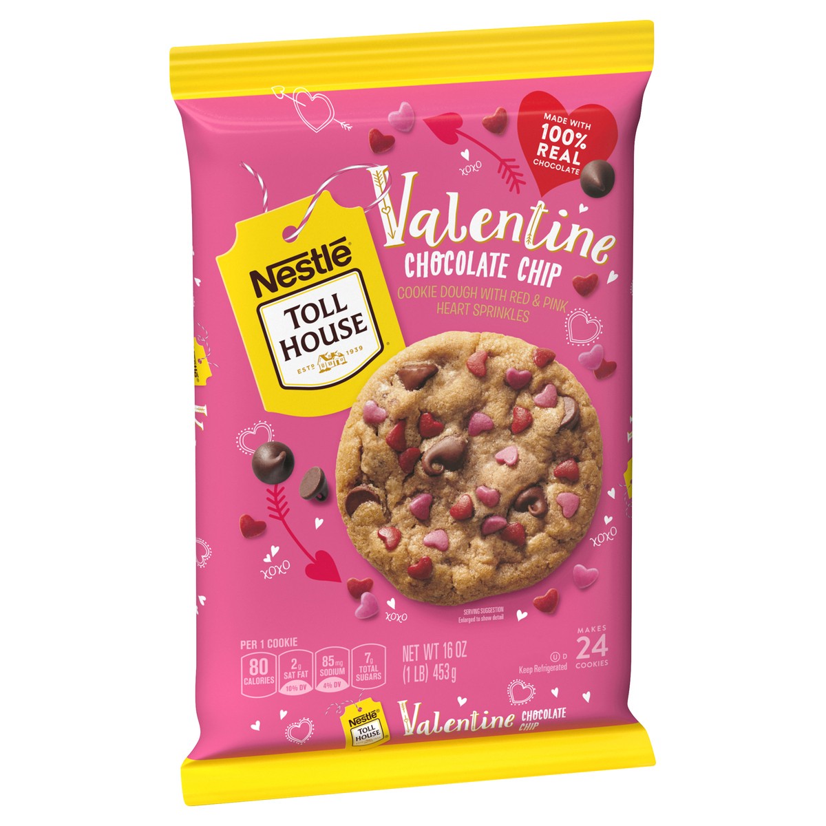 slide 10 of 12, Toll House NESTLÉ TOLL HOUSE Valentine Chocolate Chip Cookie Dough with Red & Pink Heart Sprinkles 16oz Pack, 16 oz