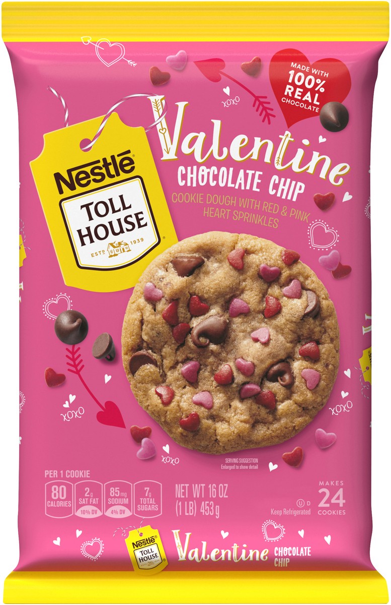 slide 12 of 12, Toll House NESTLÉ TOLL HOUSE Valentine Chocolate Chip Cookie Dough with Red & Pink Heart Sprinkles 16oz Pack, 16 oz