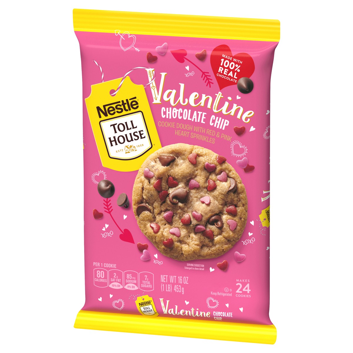 slide 7 of 12, Toll House NESTLÉ TOLL HOUSE Valentine Chocolate Chip Cookie Dough with Red & Pink Heart Sprinkles 16oz Pack, 16 oz