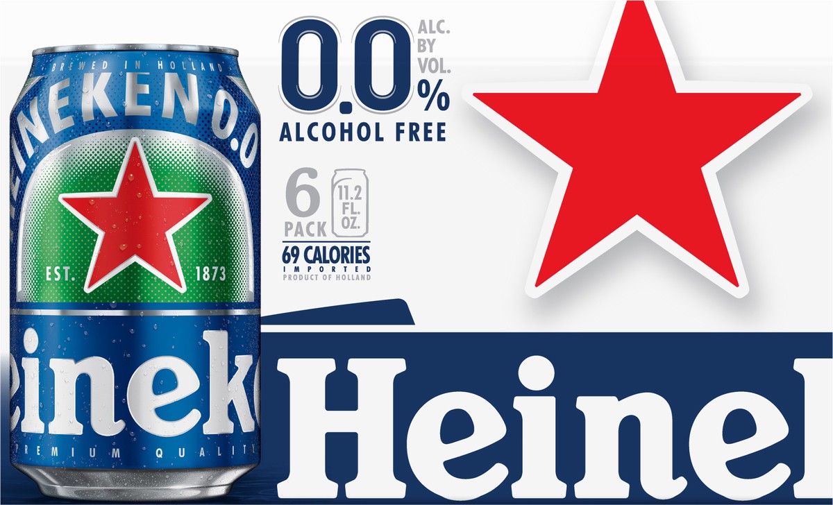slide 1 of 1, Heineken 0.0 Non-Alcoholic Beer, 6 Pack, 11.2 fl oz Cans, 6 ct; 11.2 oz