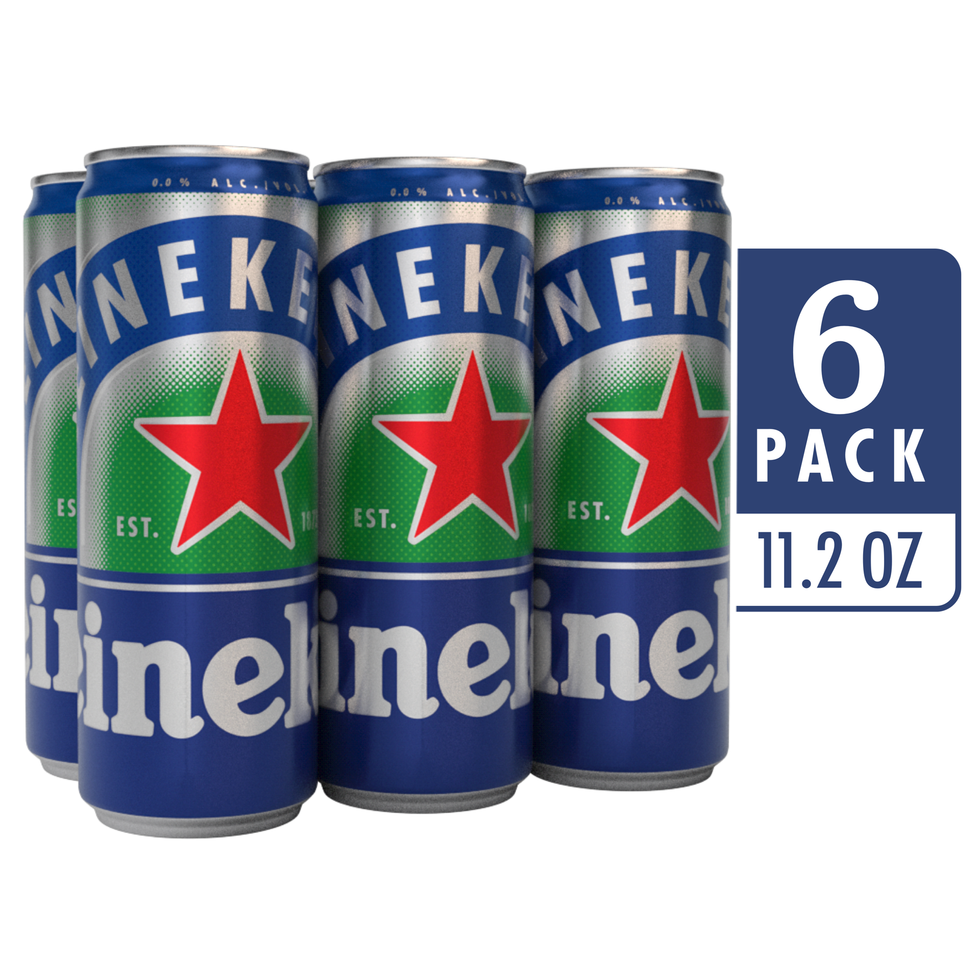 slide 1 of 1, Heineken 0.0 Non-Alcoholic Beer, 6 Pack, 11.2 fl oz Cans, 6 ct; 11 oz