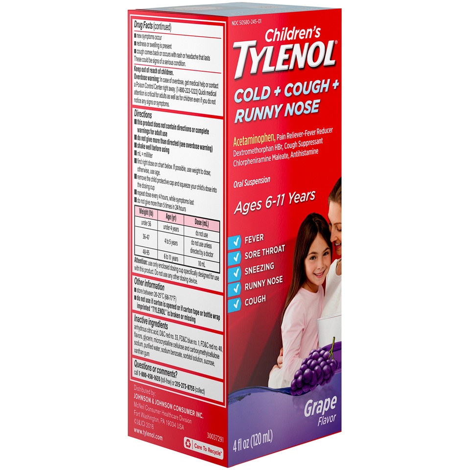 Children's Tylenol Cold + Cough + Runny Nose Oral Suspension Medicine