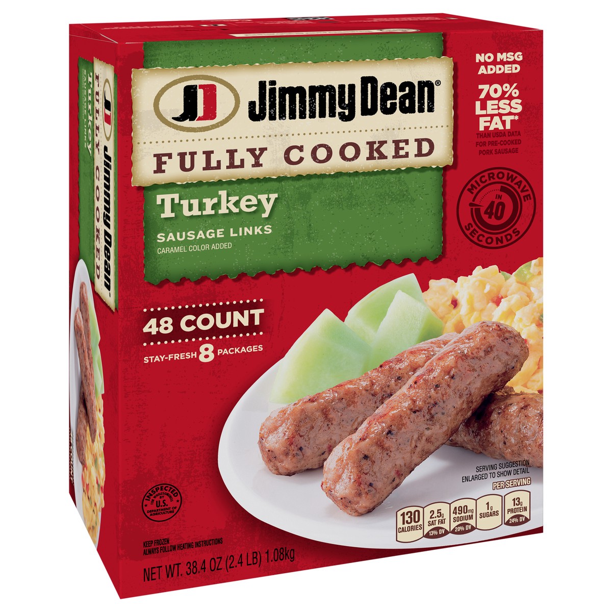 slide 8 of 11, Jimmy Dean Fully Cooked Breakfast Turkey Sausage Links, 48 Count, 1.09 kg