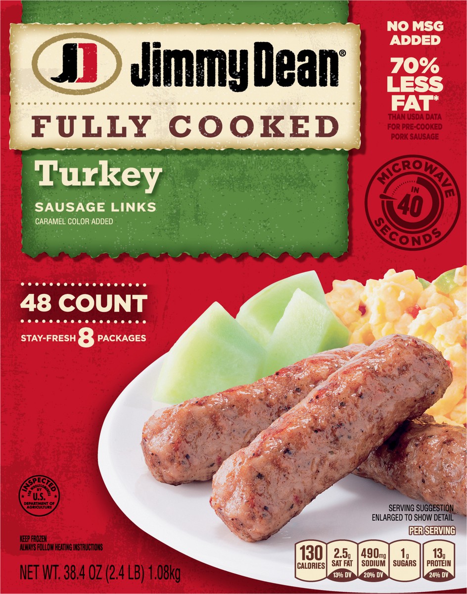 slide 7 of 11, Jimmy Dean Fully Cooked Breakfast Turkey Sausage Links, 48 Count, 1.09 kg