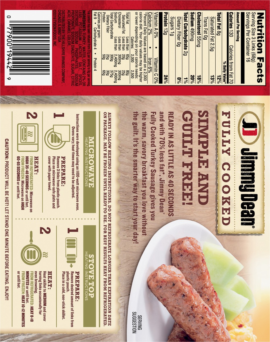 slide 3 of 11, Jimmy Dean Fully Cooked Breakfast Turkey Sausage Links, 48 Count, 1.09 kg