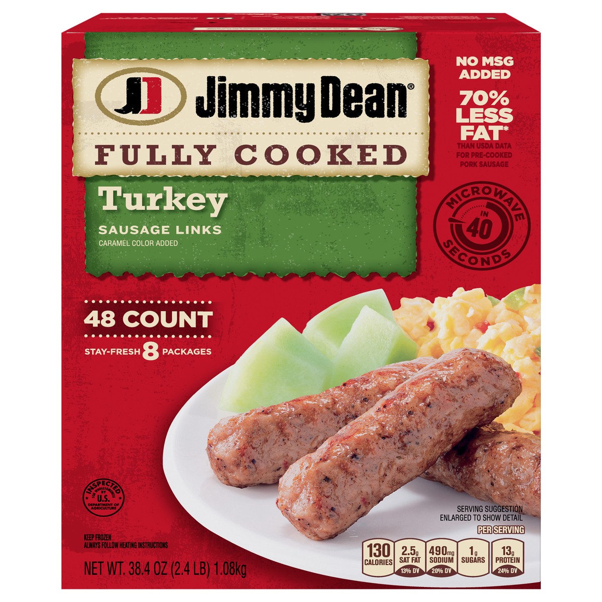 slide 2 of 11, Jimmy Dean Fully Cooked Breakfast Turkey Sausage Links, 48 Count, 1.09 kg