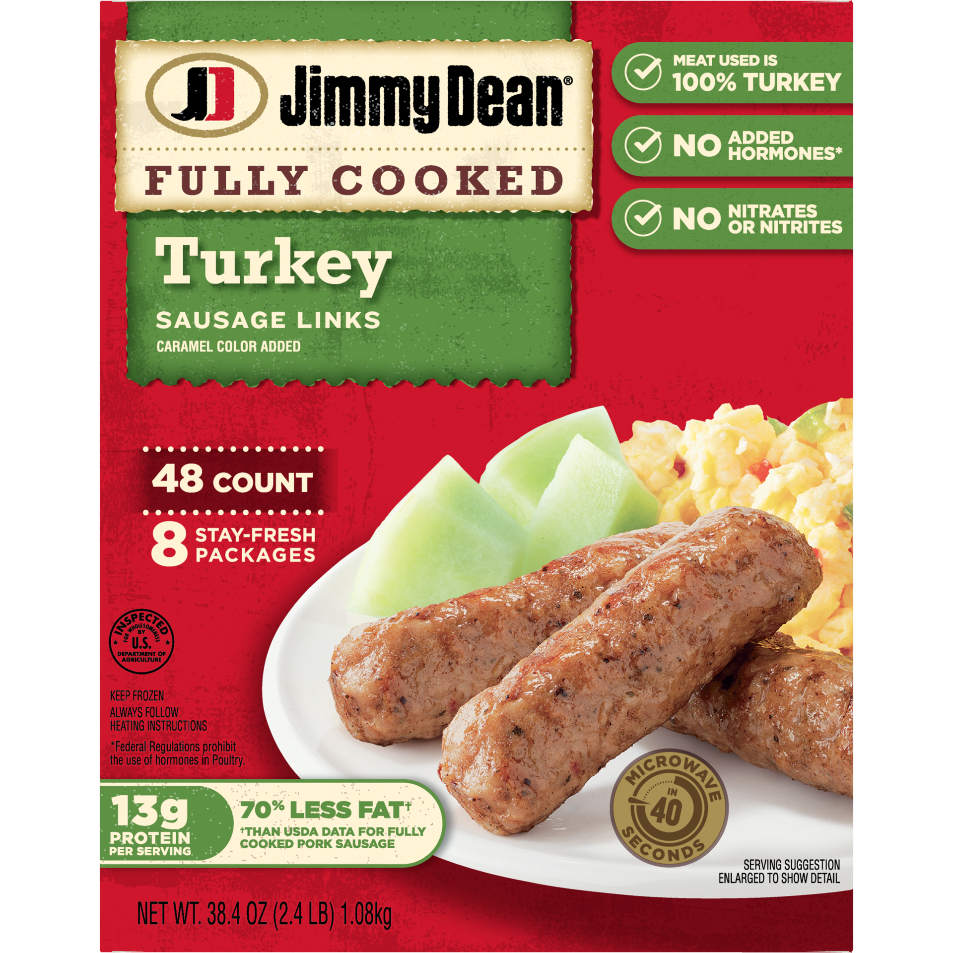 slide 1 of 11, Jimmy Dean Fully Cooked Breakfast Turkey Sausage Links, 48 Count, 1.09 kg