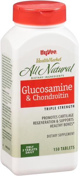 slide 1 of 1, Hy-Vee Healthmaket All Natural Glucosamine & Chondroitin Triple Strength Dietary Supplement Tablets, 150 ct
