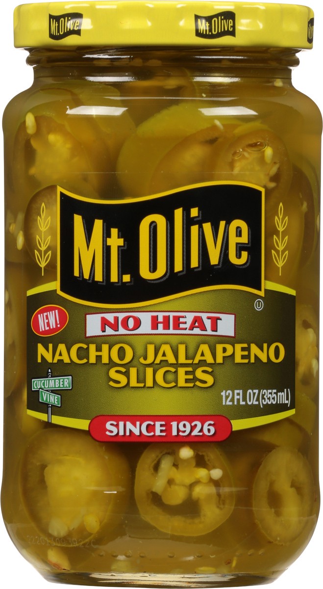 slide 1 of 1, Mt. Olive No Heat Nacho Jalapeno Slices, 12 fl oz