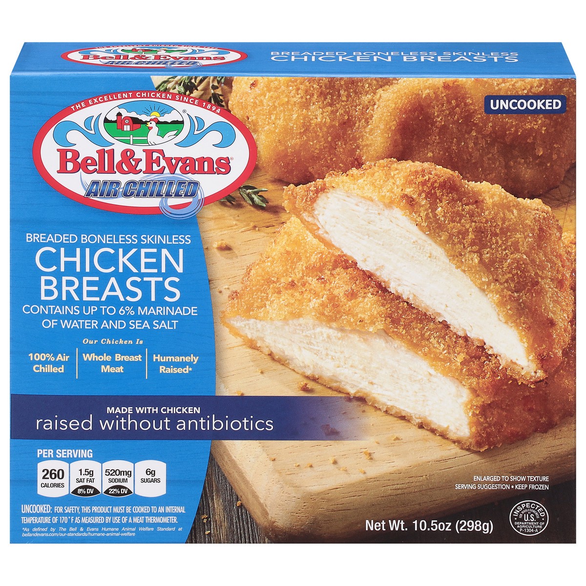 slide 1 of 14, Bell & Evans Air Chilled Uncooked Skinless Boneless Breaded Chicken Breasts, 10.5 oz