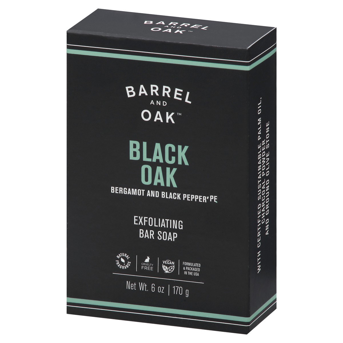 slide 3 of 9, Barrel and Oak Exfoliating Black Oak Bar Soap 6 oz, 1 ct