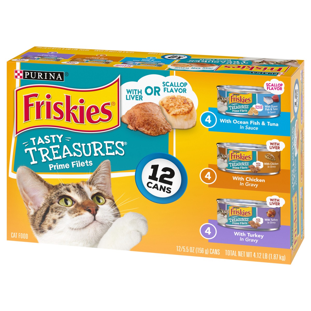 slide 15 of 15, Purina Friskies Tasty Treasures Prime Filets Ocean Fish, Chicken & Turkey Wet Cat Food - 5.5oz/12ct Variety Pack, 12 ct; 5.5 fl oz