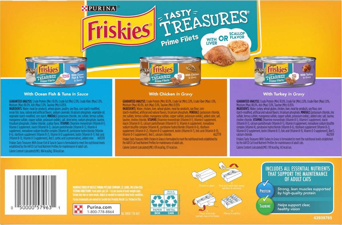 slide 7 of 15, Purina Friskies Tasty Treasures Prime Filets Ocean Fish, Chicken & Turkey Wet Cat Food - 5.5oz/12ct Variety Pack, 12 ct; 5.5 fl oz