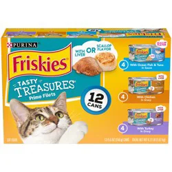Friskies Purina Friskies Gravy Wet Cat Food Variety Pack, Tasty Treasures Prime Filets - (12) 5.5 oz. Cans