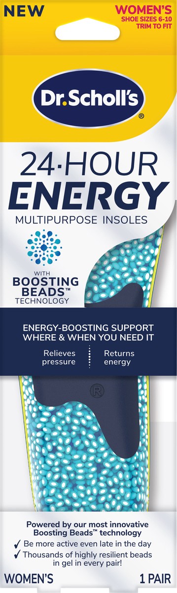 slide 6 of 6, Dr. Scholl's 24-Hour Energy Multipurpose Insoles, Returns Energy with every step, Relieves Foot Pressure & Tired Achy Feet, Memory Foam & Gel Insert, Women's Shoe Size 6-10, 1 Pair, 1 ct