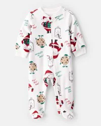 Carter's Baby Beige Santa Milk & Cookies Loose Fit Fleece Long-Sleeve Sleep & Play Pajamas - White White 6M