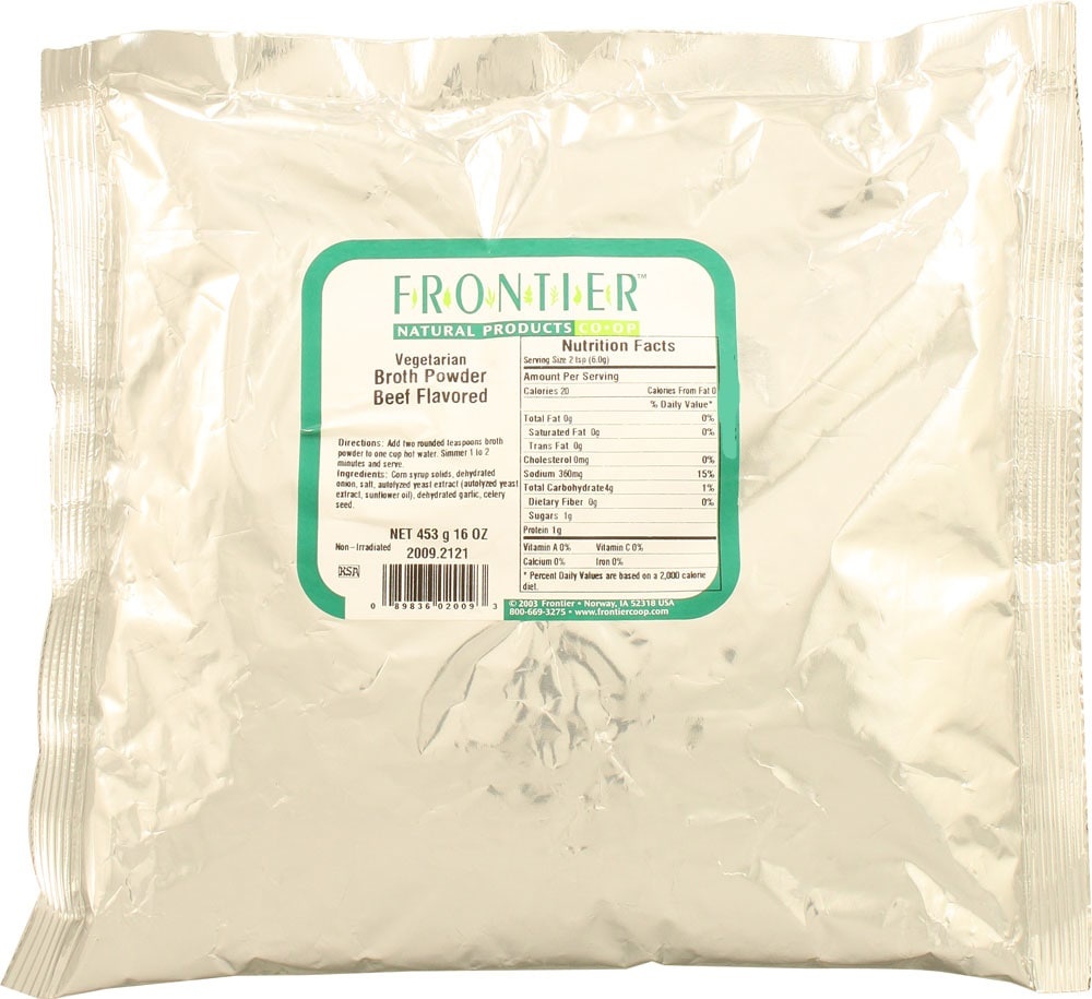 slide 1 of 1, Frontier Vegetarian Broth Powder Beef Flavored, 1 ct