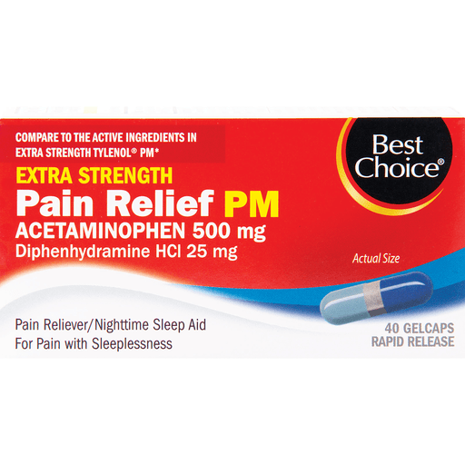 slide 1 of 1, Best Choice Extra Strength Pain Relief PM Gelcaps, 40 ct