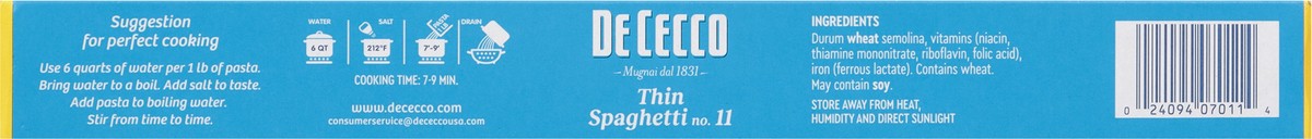 slide 7 of 9, De Cecco No.11 Slow Dried Thin Spaghetti 1 lb, 16 oz