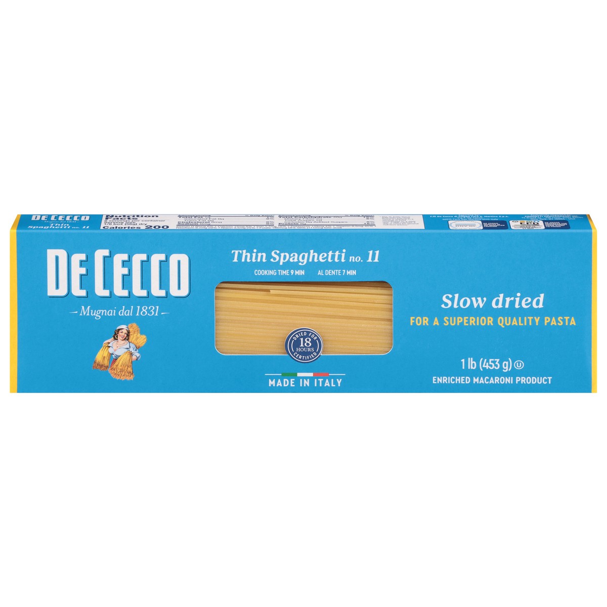 slide 1 of 9, De Cecco No.11 Slow Dried Thin Spaghetti 1 lb, 16 oz