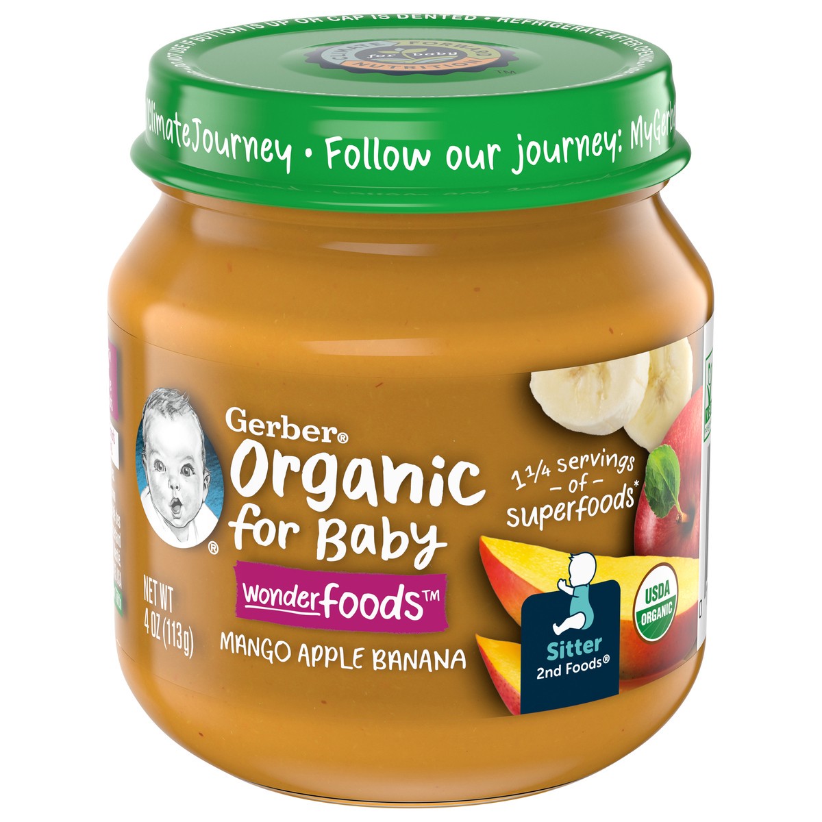 slide 5 of 9, Gerber 2nd Foods Organic Mango Apple Banana Baby Food, 4 oz Jars, 10 Count, 4 oz