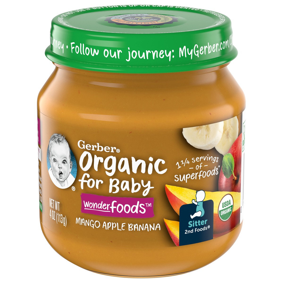 slide 8 of 9, Gerber 2nd Foods Organic Mango Apple Banana Baby Food, 4 oz Jars, 10 Count, 4 oz