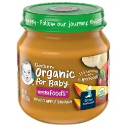 Gerber Stage 2 Baby Food, Organic Mango Apple Banana Jar, Non-GMO, Baby Puree