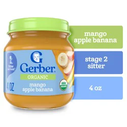 Gerber Stage 2 Baby Food, Organic Mango Apple Banana Jar, Non-GMO, Baby Puree