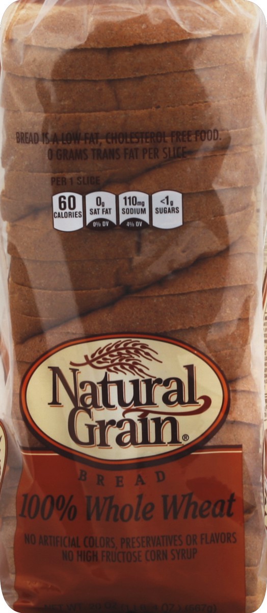 slide 2 of 6, Natural Grain 100% Whole Wheat Bread 20 oz, 20 oz