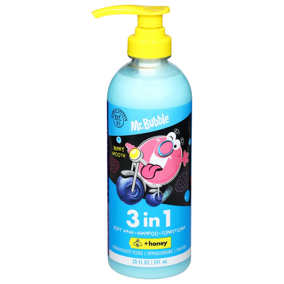 slide 1 of 9, Mr. Bubble 3 in 1 Berry Smooth Body Wash + Shampoo + Conditioner +Honey 20 fl oz, 20 oz