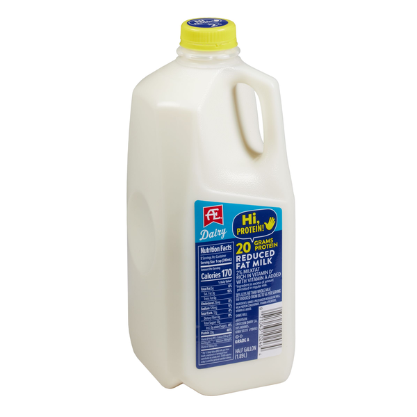 slide 1 of 1, AE Dairy Hi, Protein! Reduced Fat Milk 0.5 gal Jug, 1/2 gal