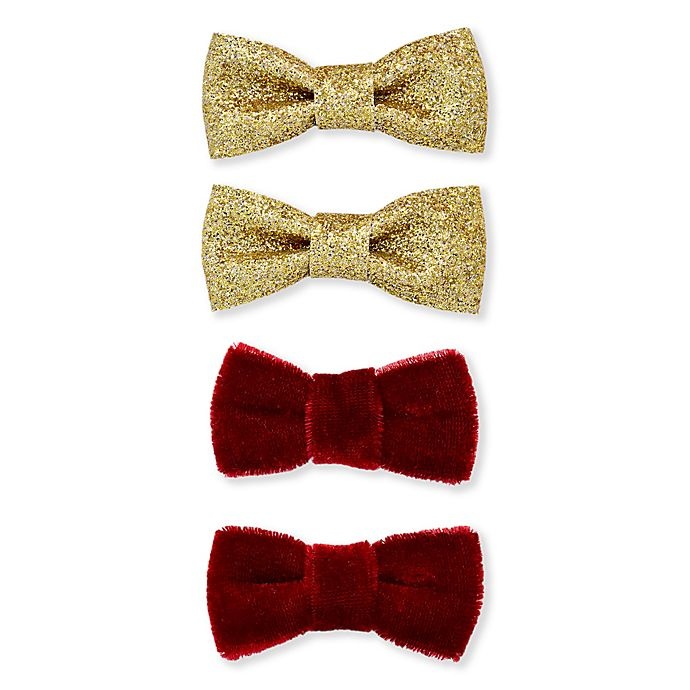 slide 1 of 1, Khristie Mini Velvet and Glitter Bow Hair Clips - Burgundy/Gold, 4 ct