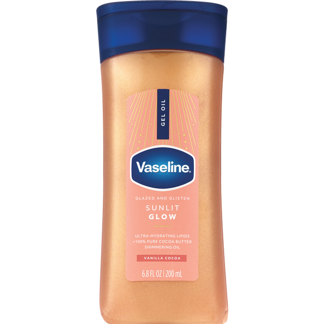 slide 1 of 1, Vaseline Glazed & Glisten Shimmering Gel Oil, Sunlit Glow, 6.8 oz