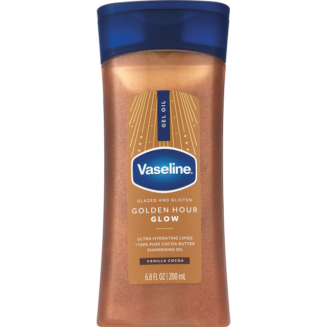 slide 1 of 1, Vaseline Glazed & Glisten Shimmering Gel Oil, Golden Hour Glow, 6.8 oz
