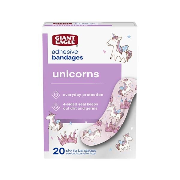 slide 1 of 1, Giant Eagle Adhesive Bandages, Unicorn Print, 20 bc