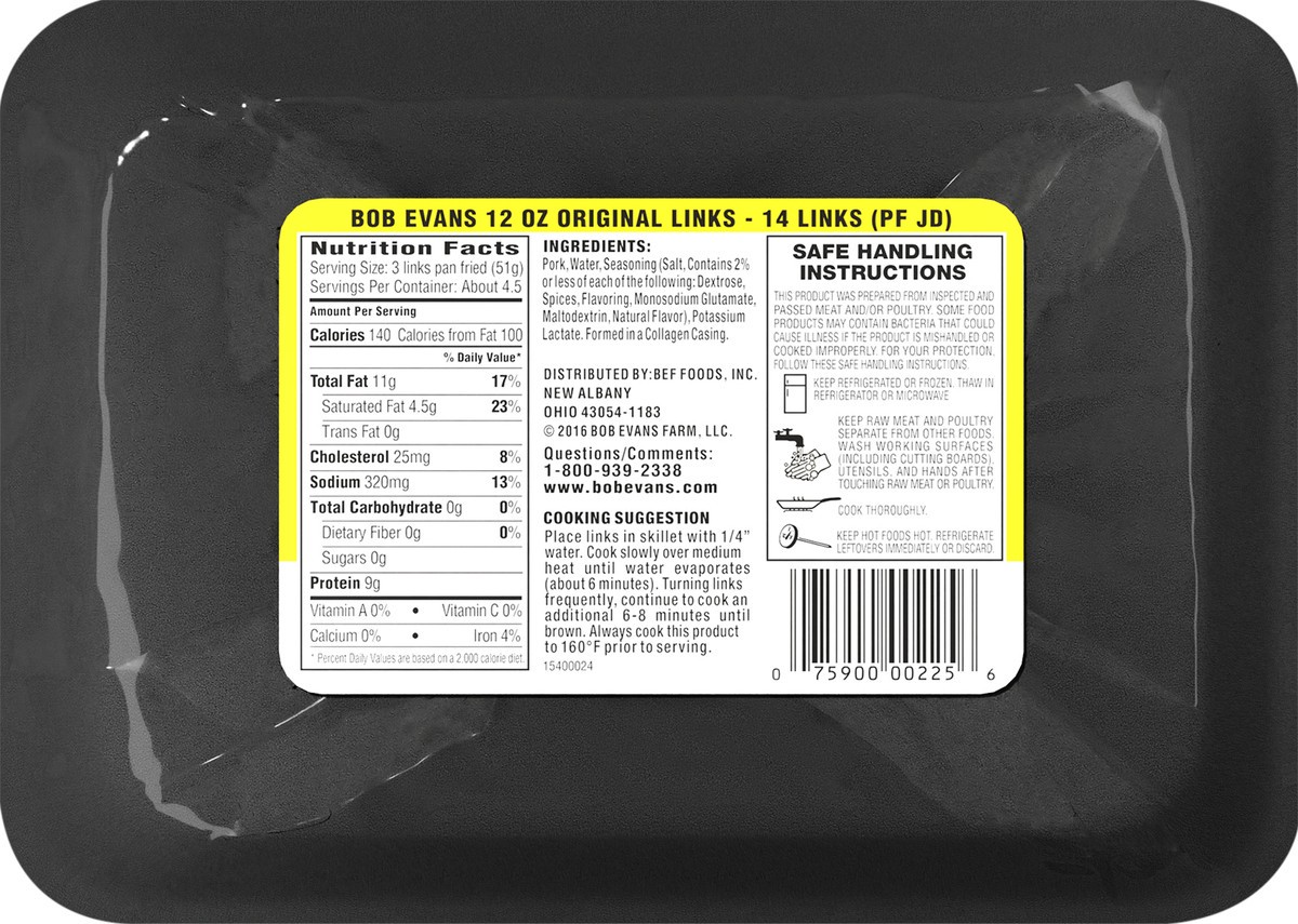slide 9 of 12, Bob Evans Original Pork Sausage Links 12 oz 14 ct, 14 ct