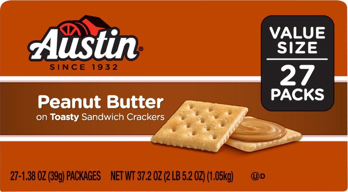 slide 10 of 13, Austin Sandwich Crackers, Peanut Butter on Toasty, 37.2 oz, 27 Count, 37.2 oz