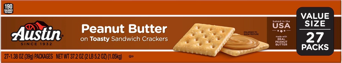 slide 12 of 13, Austin Sandwich Crackers, Peanut Butter on Toasty, 37.2 oz, 27 Count, 37.2 oz