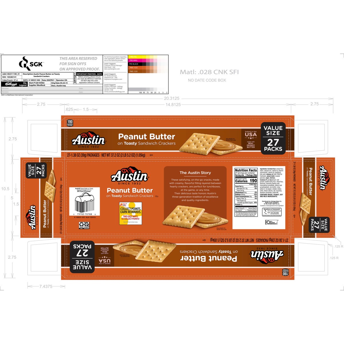 slide 8 of 13, Austin Sandwich Crackers, Peanut Butter on Toasty, 37.2 oz, 27 Count, 37.2 oz