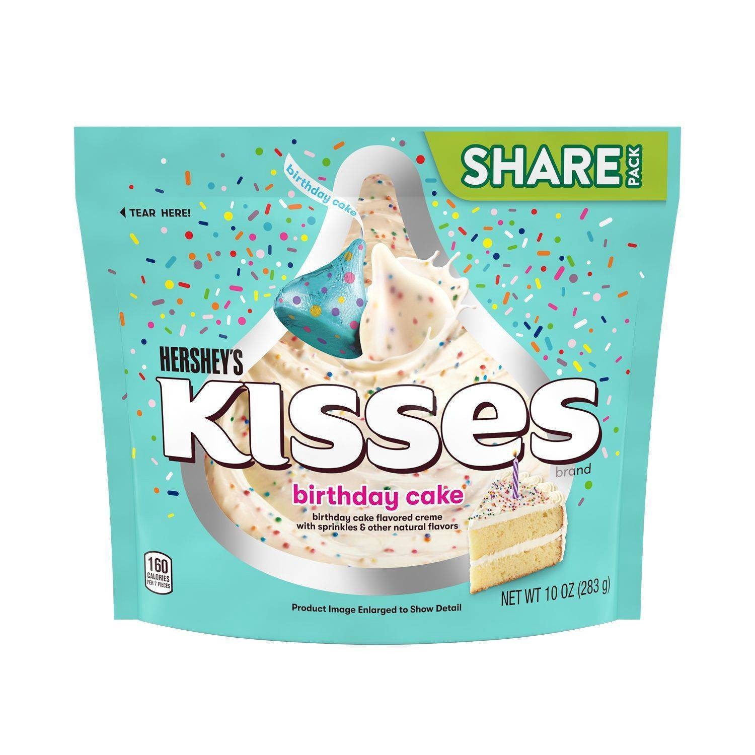 slide 1 of 5, Hershey's Kisses Birthday Cake White Chocolate Candies Share Size, 10 oz