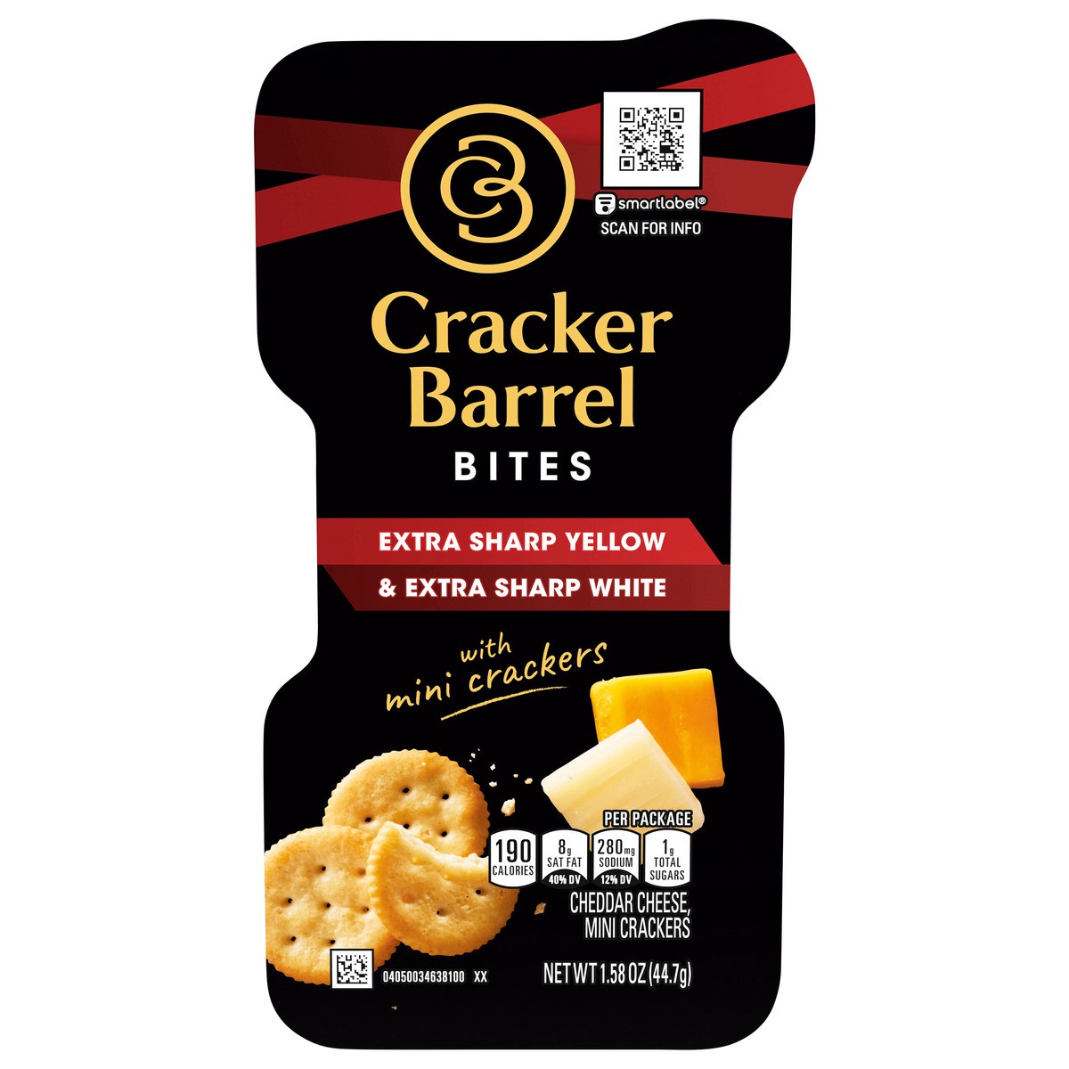 slide 1 of 6, Cracker Barell Bites Extra Sharp Yellow & Extra Sharp White Cheddar Cheese With Butter Crackers, 1.58 oz