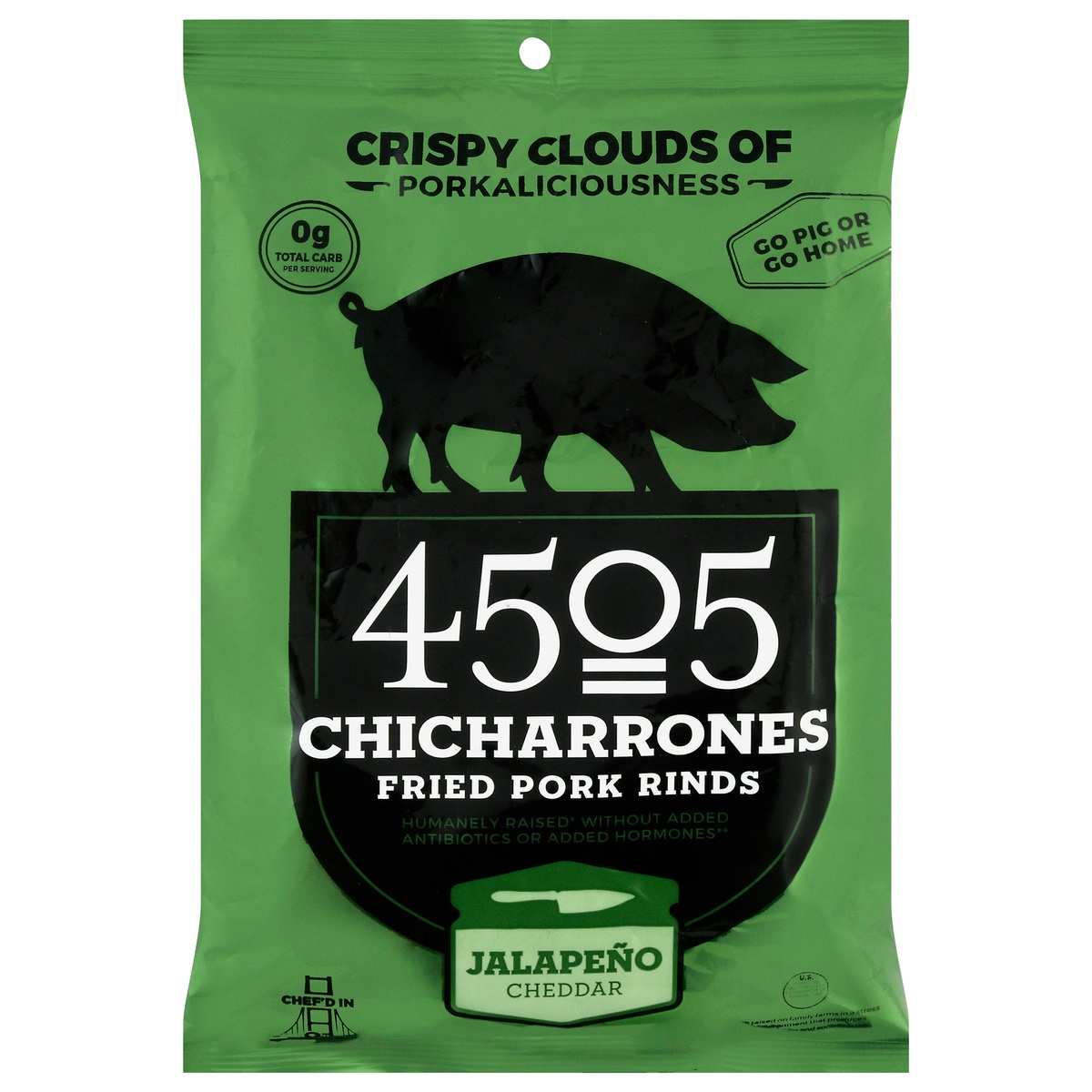 slide 1 of 9, 4505 Meats Chicharrones Jalapeno Cheddar Fried Pork Rinds, 2.5 oz