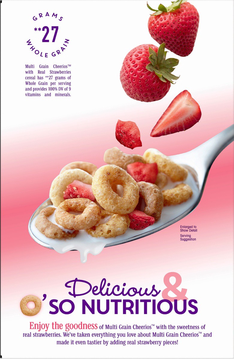 slide 3 of 9, Cheerios Multi Grain Cheerios Strawberries, Heart Healthy Cereal, 11.5 OZ Box, 11.5 oz