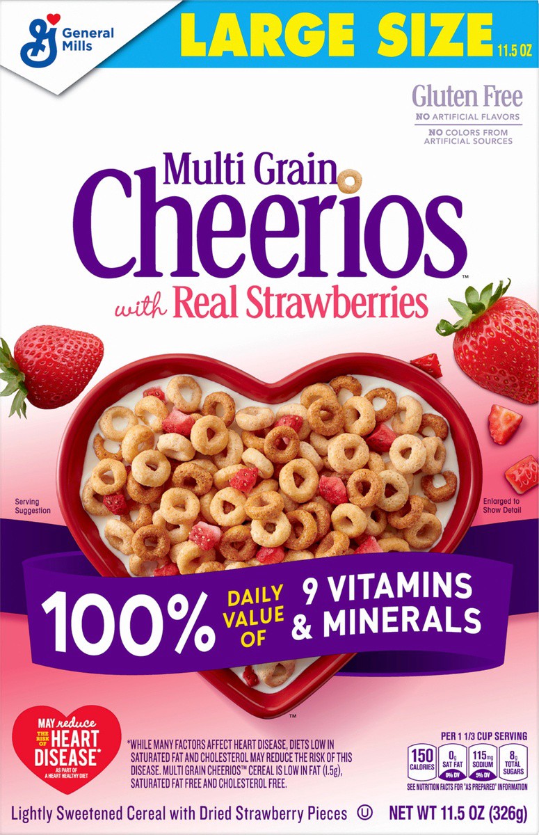 slide 9 of 9, Cheerios Multi Grain Cheerios Strawberries, Heart Healthy Cereal, 11.5 OZ Box, 11.5 oz