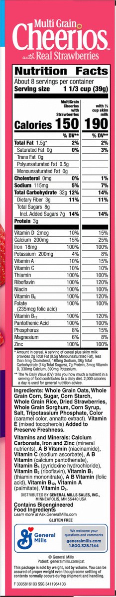slide 5 of 9, Cheerios Multi Grain Cheerios Strawberries, Heart Healthy Cereal, 11.5 OZ Box, 11.5 oz