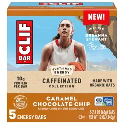 CLIF BAR Caffeinated Collection - Energy Protein Bars - Caramel Chocolate Chip - Made with Organic Oats - Energy Bars - Non-GMO - (5 Pack)