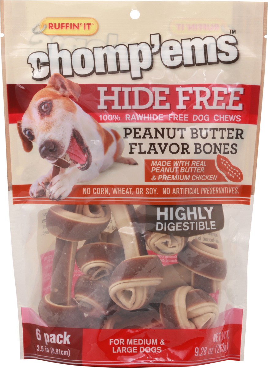 slide 7 of 7, Ruffin' It Chomp'ems 6 Pack Peanut Butter Flavor Bones Dog Chews 9.28 oz Pouch, 9.28 oz
