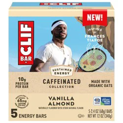 CLIF BAR Caffeinated Collection - Vanilla Almond Flavor - Made with Organic Oats - Energy Bars - Non-GMO - Plant Based Protein Bars (5 Pack)